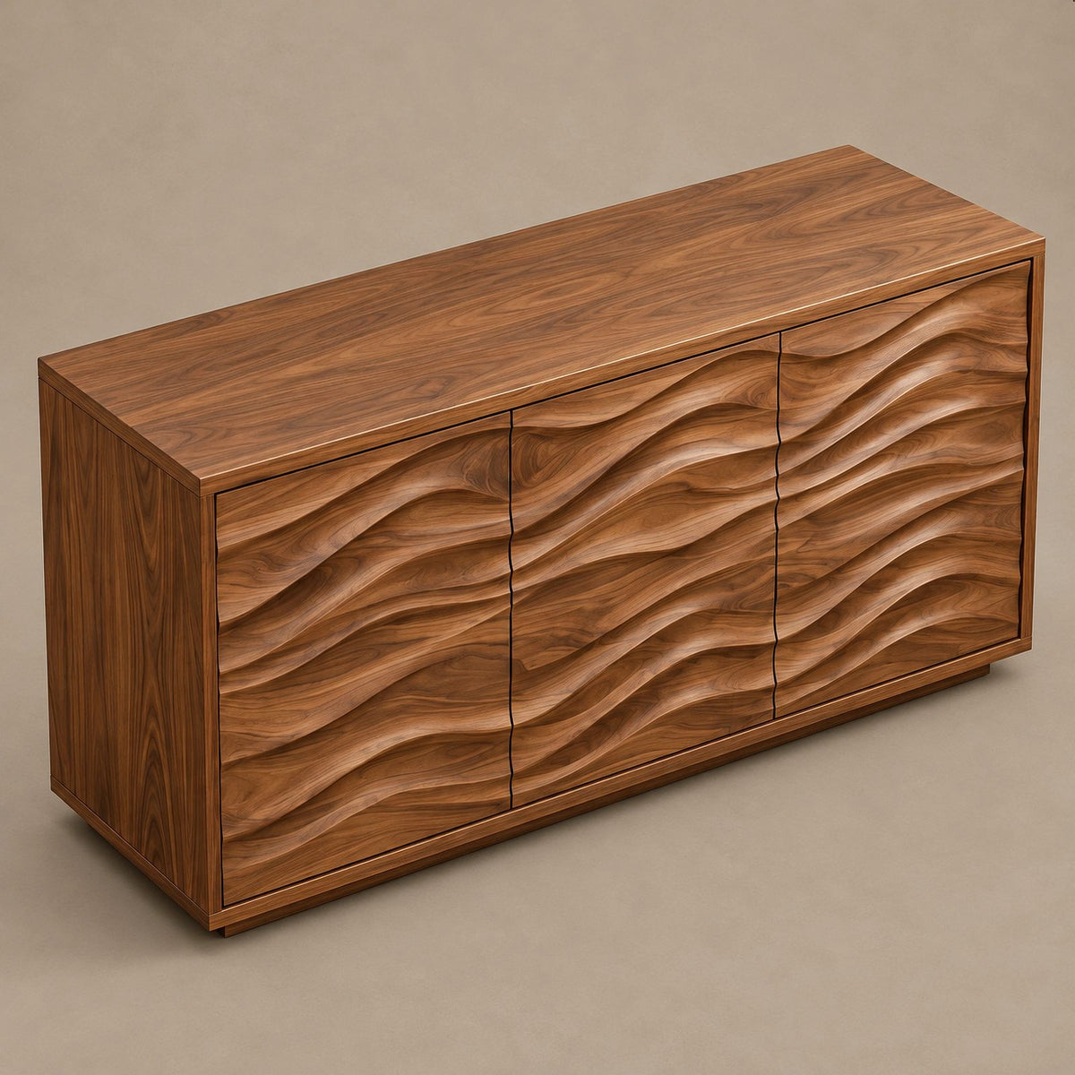 Sculptural Wood Sideboard With Vertical Wave Doors For Entryway