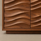 Sculptural Wood Sideboard With Vertical Wave Doors For Entryway