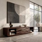 Contemporary Wood TV Stand With Sculpted Wave Drawers For Living Room