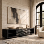 Contemporary Wood TV Stand With Sculpted Wave Drawers For Living Room
