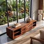 Contemporary Wood TV Stand With Sculpted Wave Drawers For Living Room