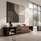 Contemporary Wood TV Stand With Sculpted Wave Drawers For Living Room