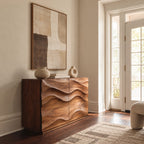 Handcrafted Wood Sideboard With Sculptural Carved Doors For Entryway