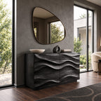 Handcrafted Wood Sideboard With Sculptural Carved Doors For Entryway