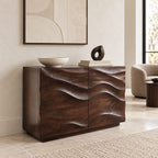 Handcrafted Wood Sideboard With Sculptural Carved Doors For Entryway