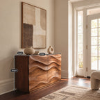 Handcrafted Wood Sideboard With Sculptural Carved Doors For Entryway