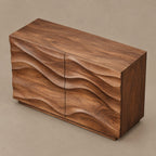 Handcrafted Wood Sideboard With Sculptural Carved Doors For Entryway