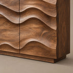 Handcrafted Wood Sideboard With Sculptural Carved Doors For Entryway