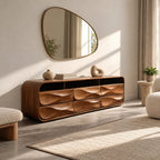 Farmhouse Wood Sideboard With Sculpted Wave Drawer Fronts For Living Room