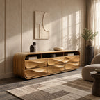 Farmhouse Wood Sideboard With Sculpted Wave Drawer Fronts For Living Room