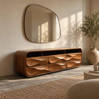 Farmhouse Wood Sideboard With Sculpted Wave Drawer Fronts For Living Room