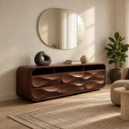 Farmhouse Wood Sideboard With Sculpted Wave Drawer Fronts For Living Room
