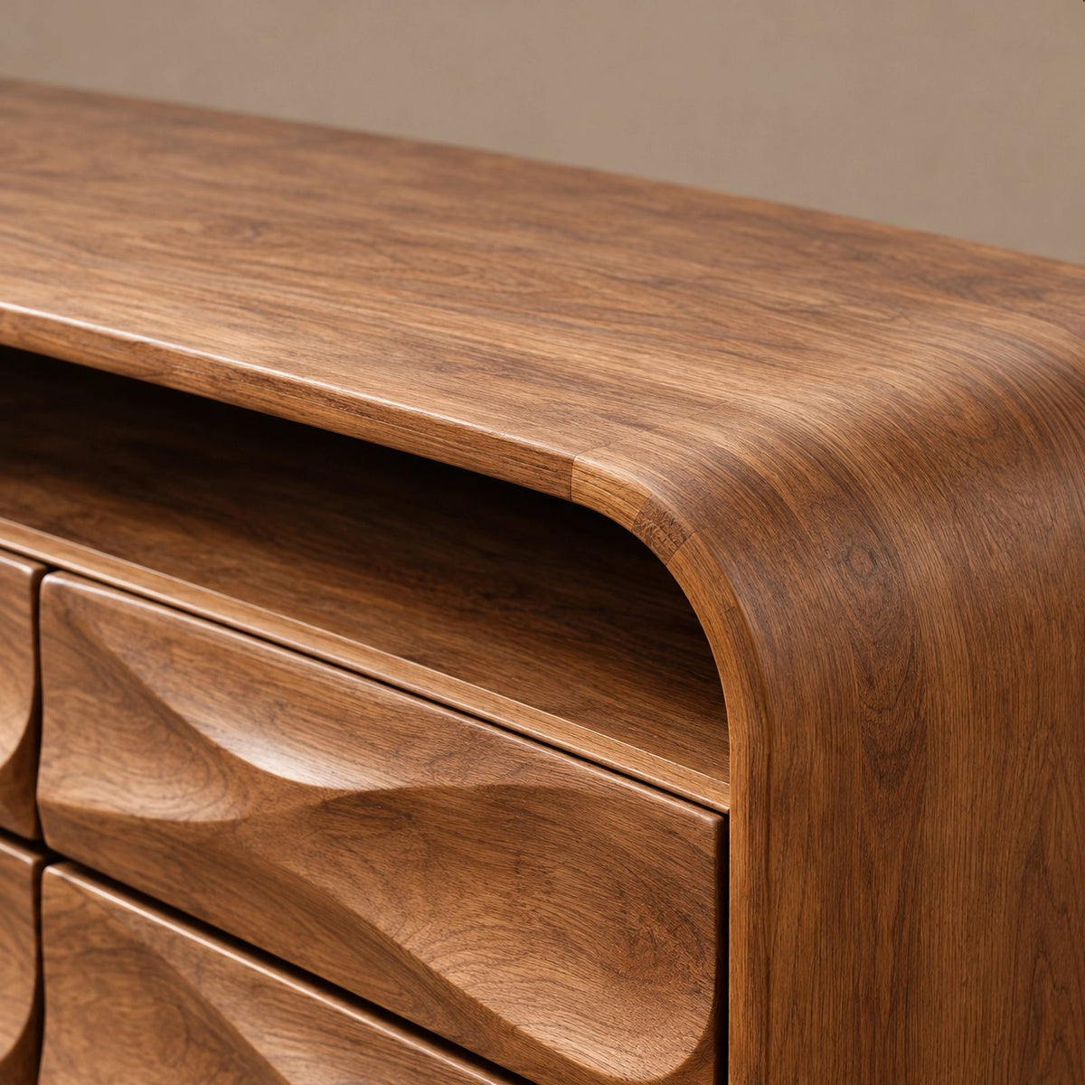 Farmhouse Wood Sideboard With Sculpted Wave Drawer Fronts For Living Room