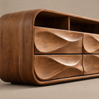 Farmhouse Wood Sideboard With Sculpted Wave Drawer Fronts For Living Room