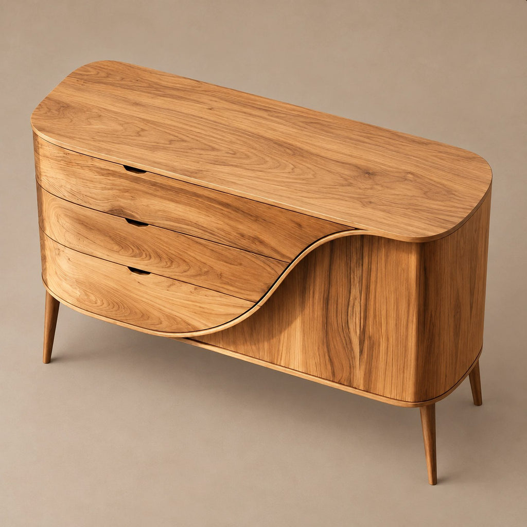 Mid Century Wood Sideboard With Curved Drawer Front For Living Room