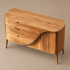 Mid Century Wood Sideboard With Curved Drawer Front For Living Room