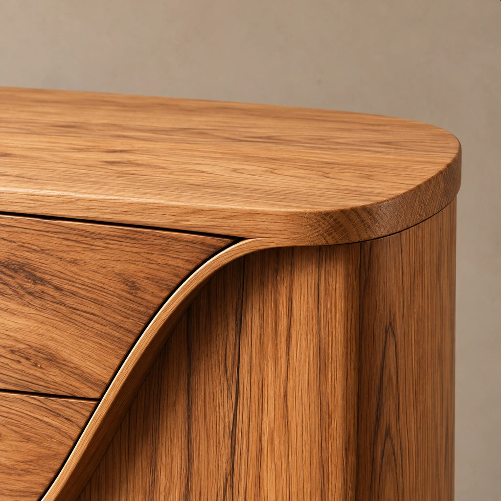 Mid Century Wood Sideboard With Curved Drawer Front For Living Room