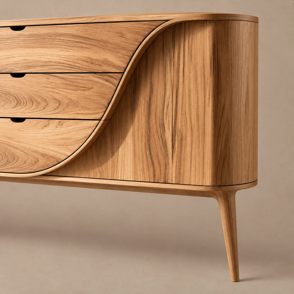 Mid Century Wood Sideboard With Curved Drawer Front For Living Room