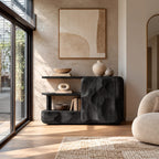 Organic Wood Sideboard With Sculptural Door And Open Shelf For Living Room