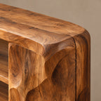 Organic Wood Sideboard With Sculptural Door And Open Shelf For Living Room