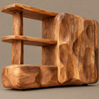 Organic Wood Sideboard With Sculptural Door And Open Shelf For Living Room