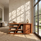 Live Edge Wood Sideboard With Open Shelf And Angled Leg For Entryway