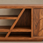 Live Edge Wood Sideboard With Open Shelf And Angled Leg For Entryway