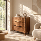 Contemporary Wood Sideboard With Sculpted Wave Drawers For Bedroom