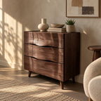 Contemporary Wood Sideboard With Sculpted Wave Drawers For Bedroom