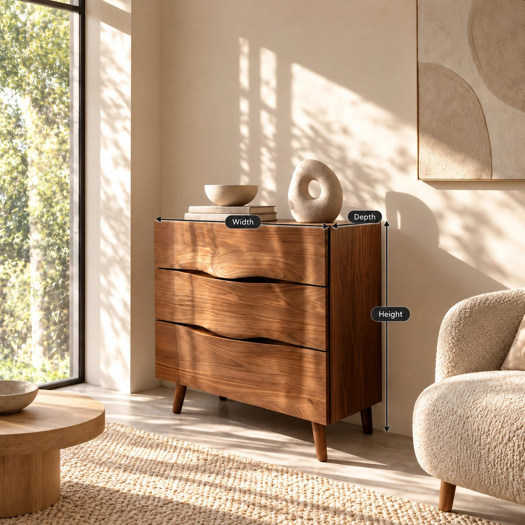 Contemporary Wood Sideboard With Sculpted Wave Drawers For Bedroom