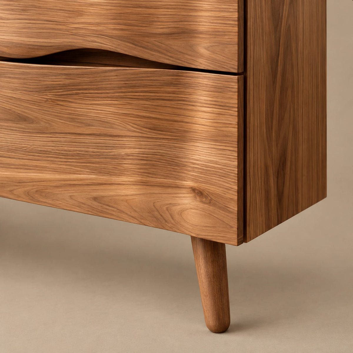 Contemporary Wood Sideboard With Sculpted Wave Drawers For Bedroom