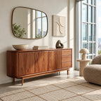 Modern Wood Sideboard With Rounded Ends And Side Drawers For Home Office