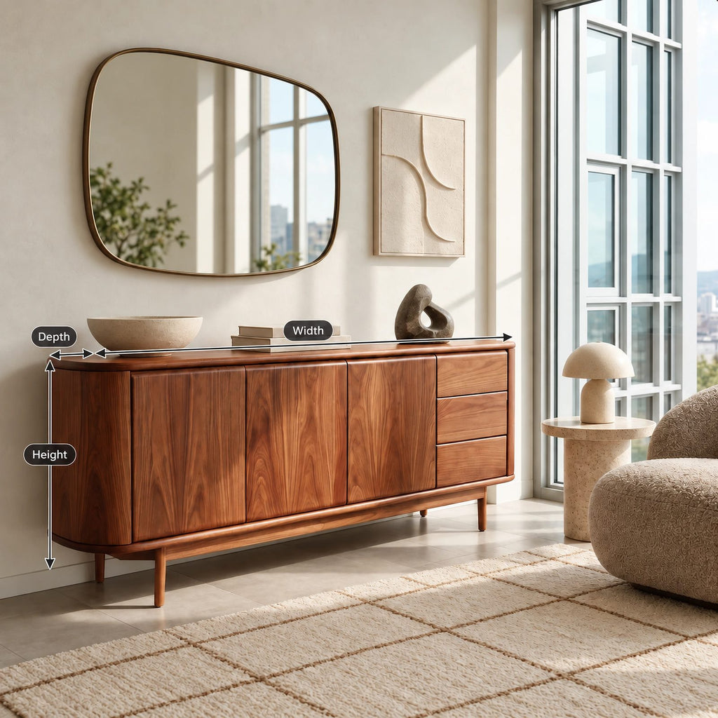 Modern Wood Sideboard With Rounded Ends And Side Drawers For Home Office