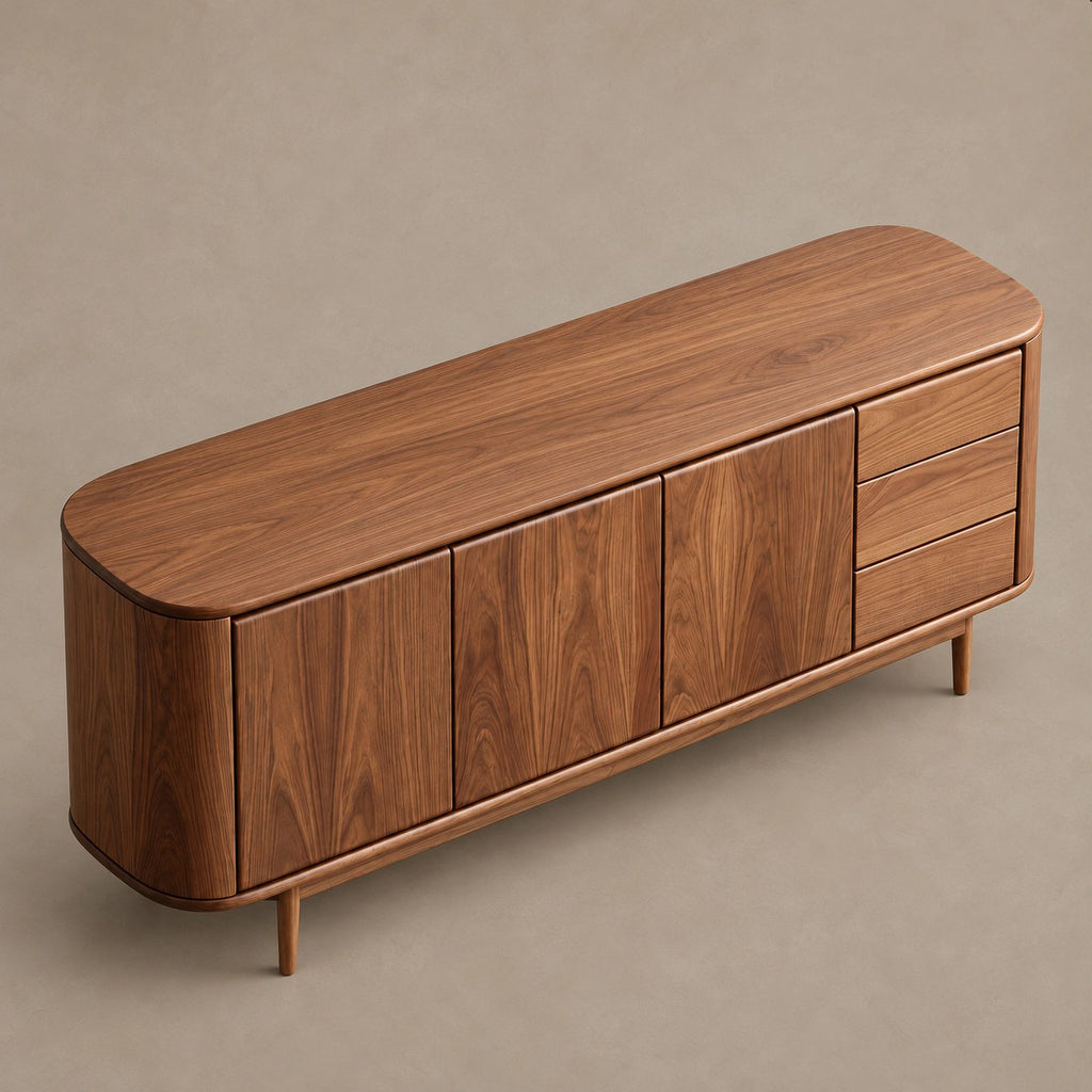 Modern Wood Sideboard With Rounded Ends And Side Drawers For Home Office