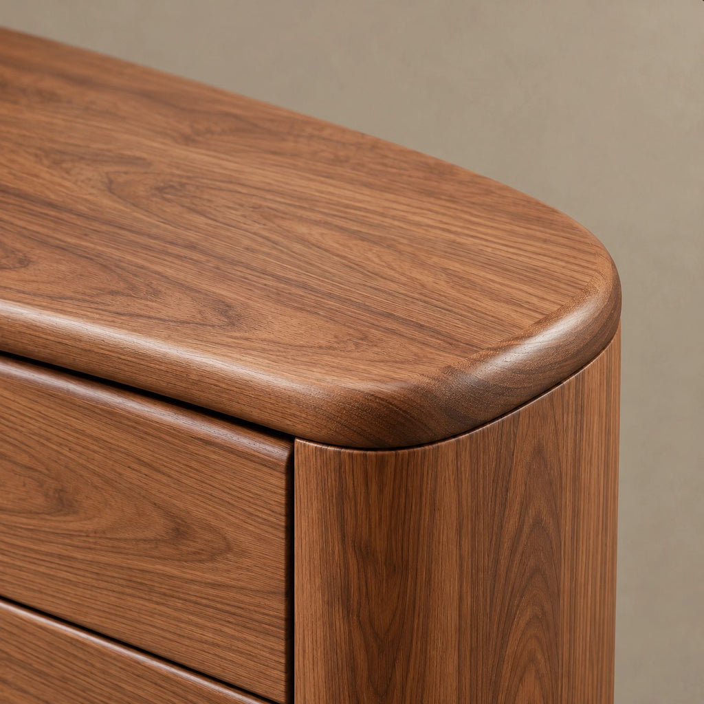 Modern Wood Sideboard With Rounded Ends And Side Drawers For Home Office