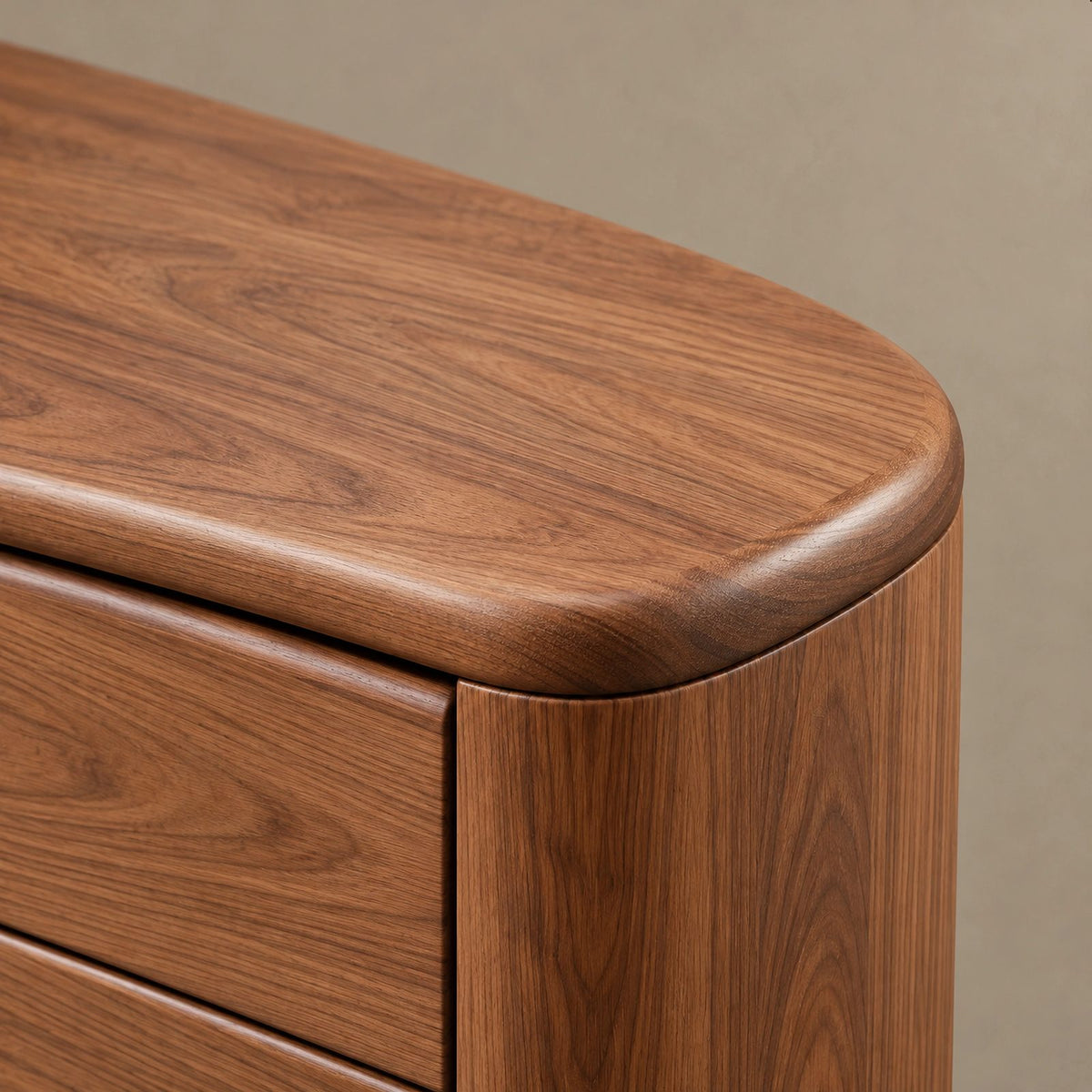 Modern Wood Sideboard With Rounded Ends And Side Drawers For Home Office