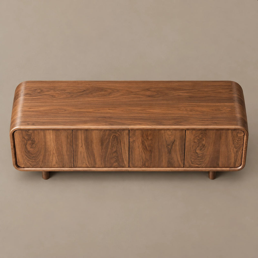 Minimalist Wood Sideboard With Soft Rounded Corners For Dining Room