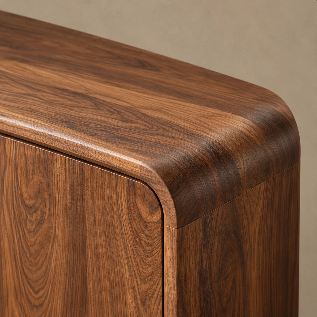 Minimalist Wood Sideboard With Soft Rounded Corners For Dining Room