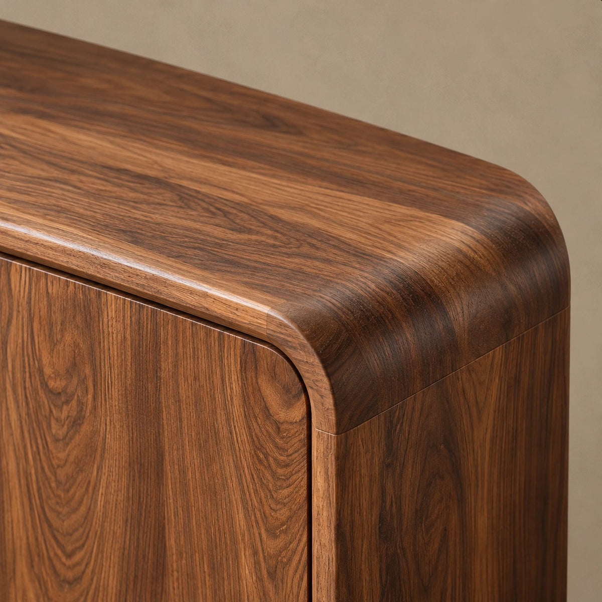 Minimalist Wood Sideboard With Soft Rounded Corners For Dining Room