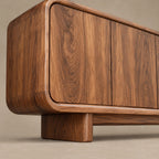 Minimalist Wood Sideboard With Soft Rounded Corners For Dining Room