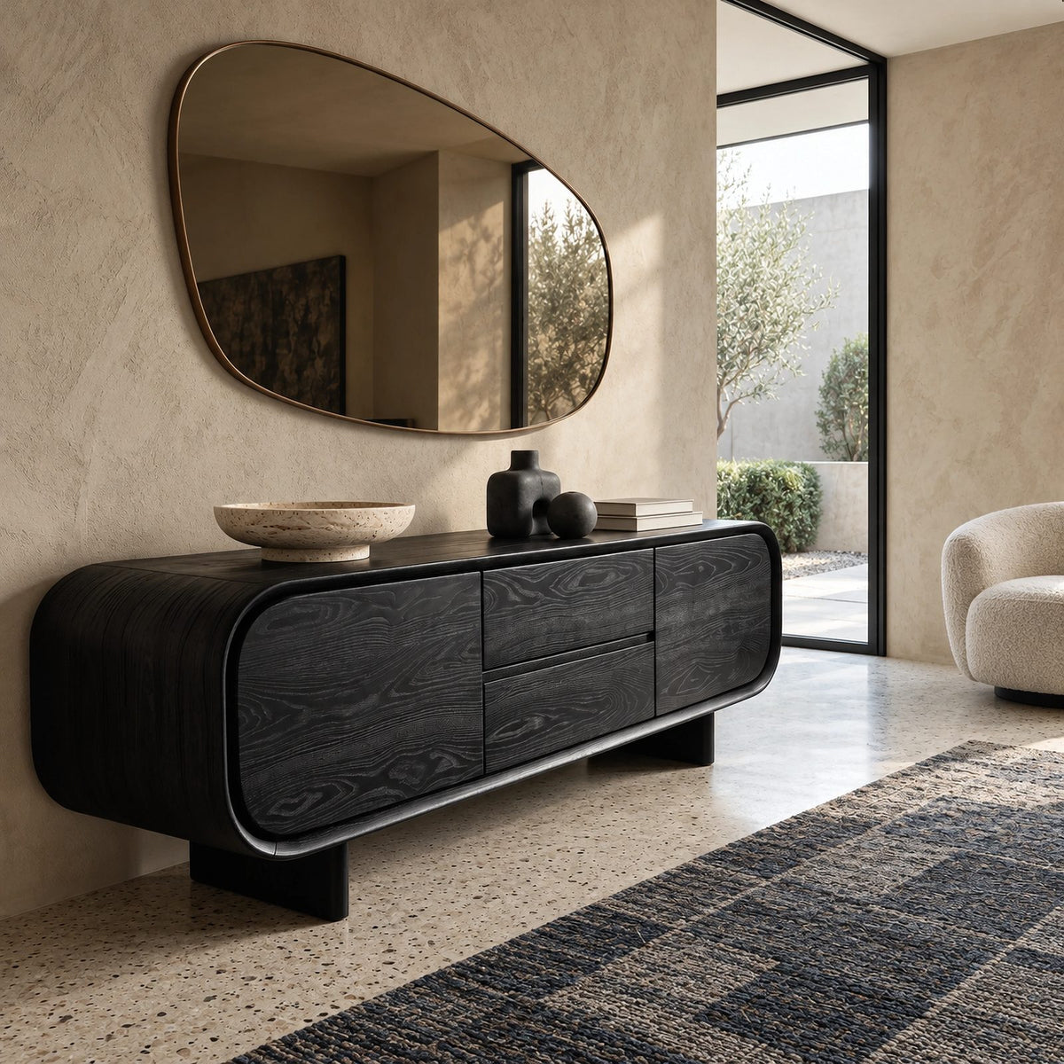 Organic Curved Sideboard With Flowing Silhouette For Family Room