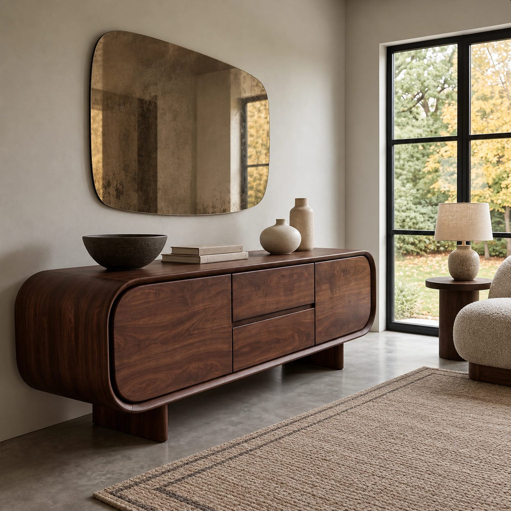 Organic Curved Sideboard With Flowing Silhouette For Family Room