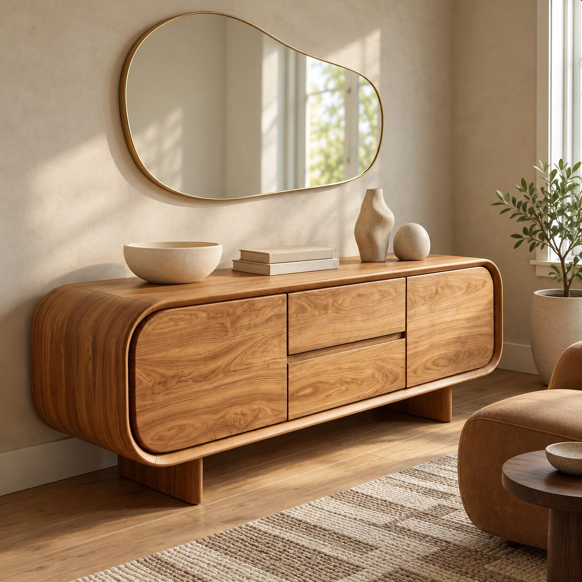 Organic Curved Sideboard With Flowing Silhouette For Family Room