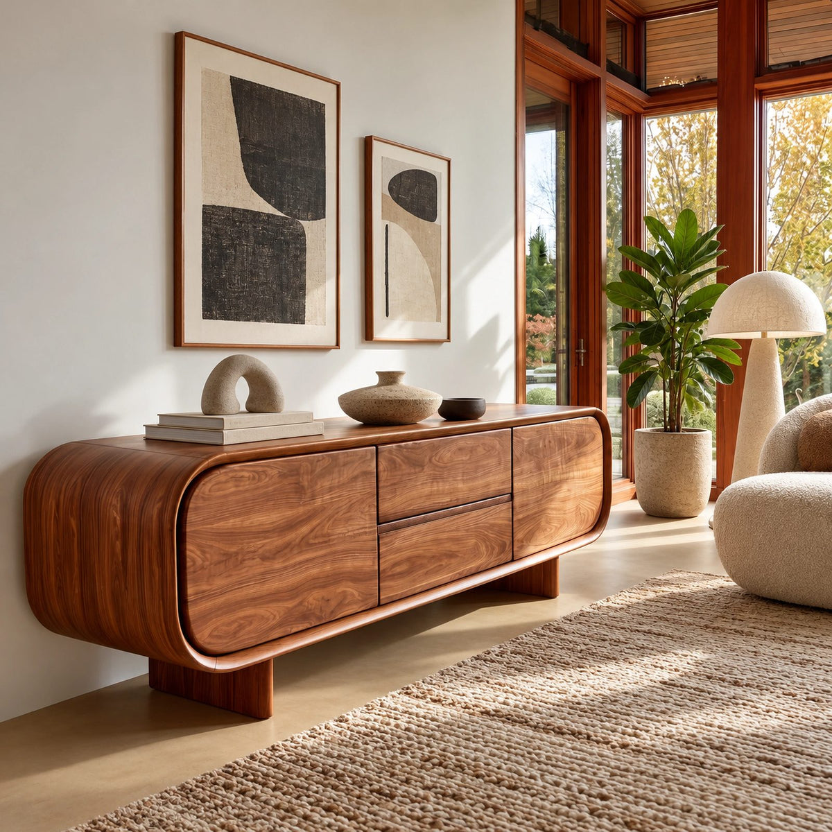 Organic Curved Sideboard With Flowing Silhouette For Family Room
