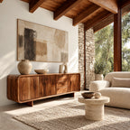 Sculptural Rounded Sideboard With Center Drawers For Living Room