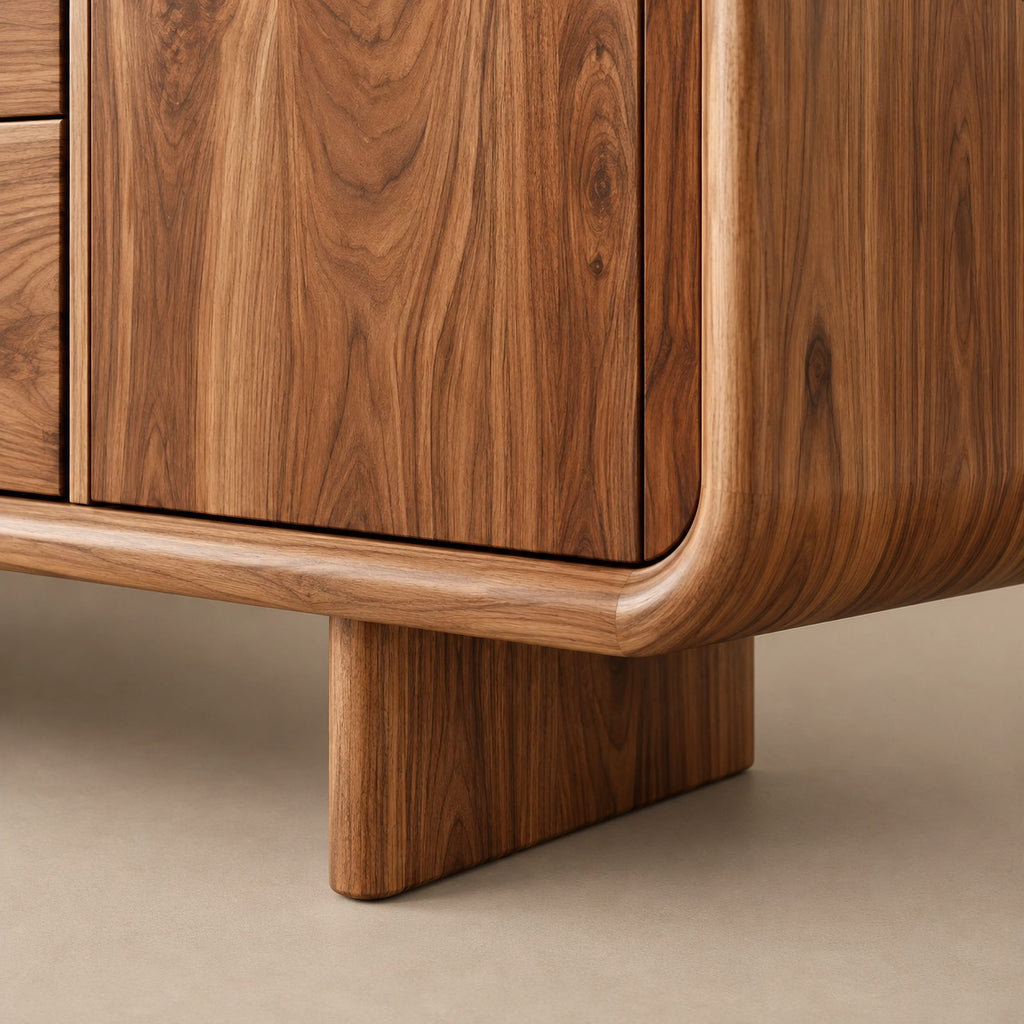 Sculptural Rounded Sideboard With Center Drawers For Living Room