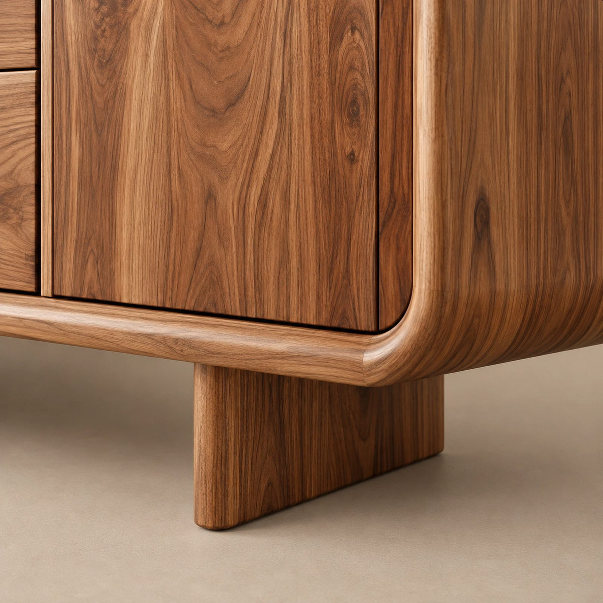 Sculptural Rounded Sideboard With Center Drawers For Living Room