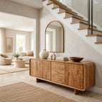 Sculptural Rounded Sideboard With Center Drawers For Living Room