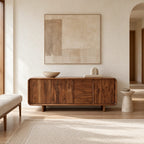 Sculptural Rounded Sideboard With Center Drawers For Living Room