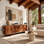 Sculptural Rounded Sideboard With Center Drawers For Living Room